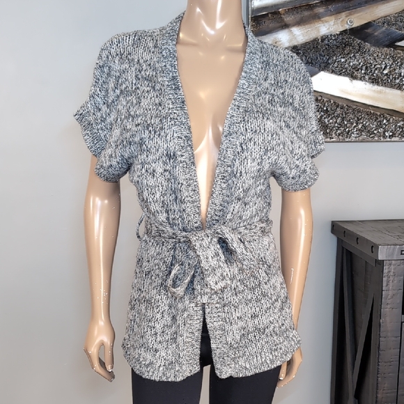 Old Navy Tie Front Cardigan Sweater Short Sleeve Grey Belted Wool Knit Size XS - Picture 11 of 11